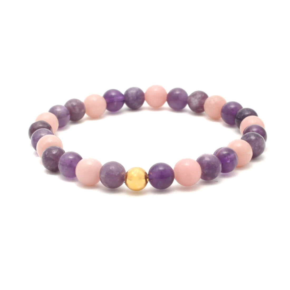 Håndlavet Krystal armbånd med Ametyst, Pink Opal og Lepidolit til indre ro
