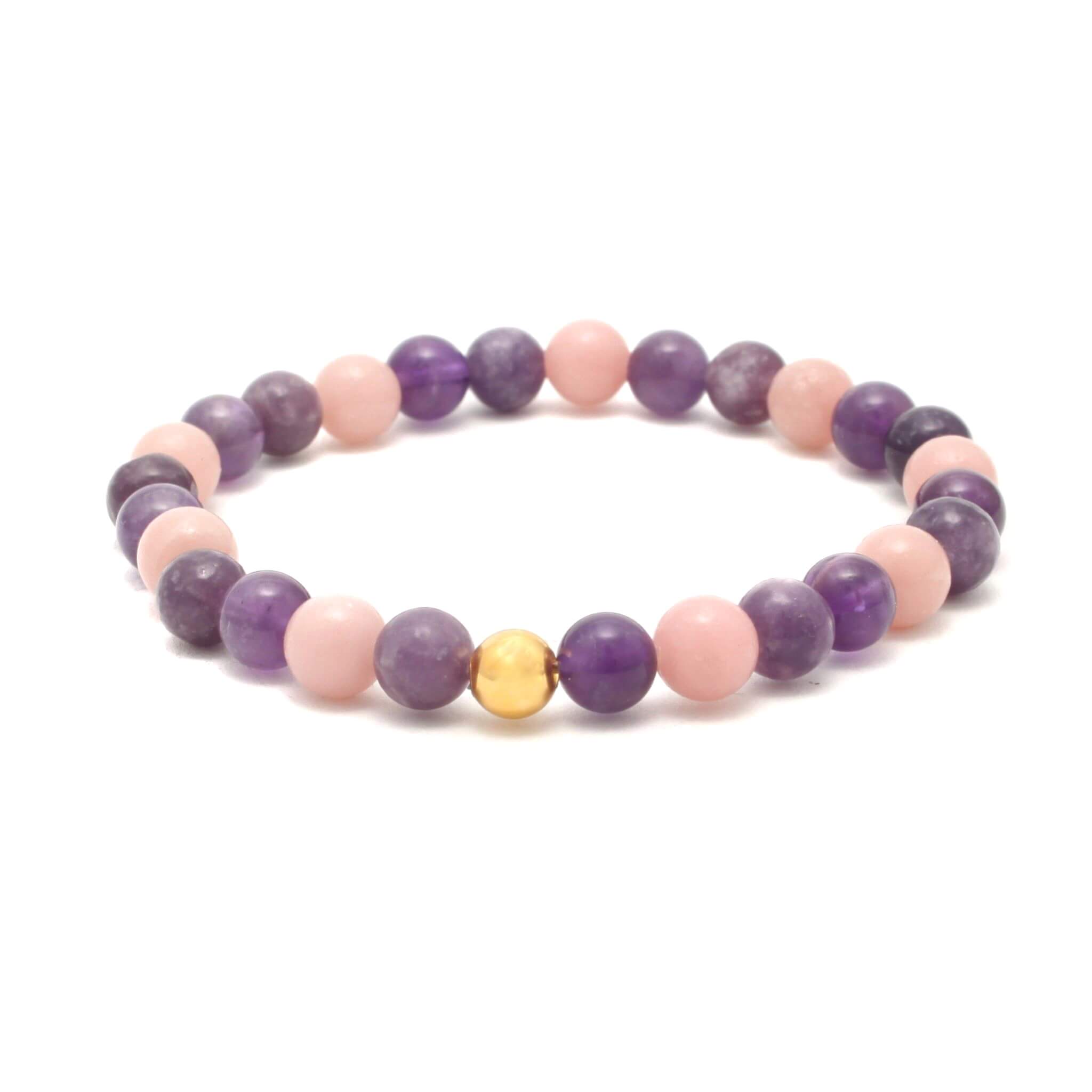 Krystal armbånd med Ametyst, Pink Opal og Lepidolit til indre ro