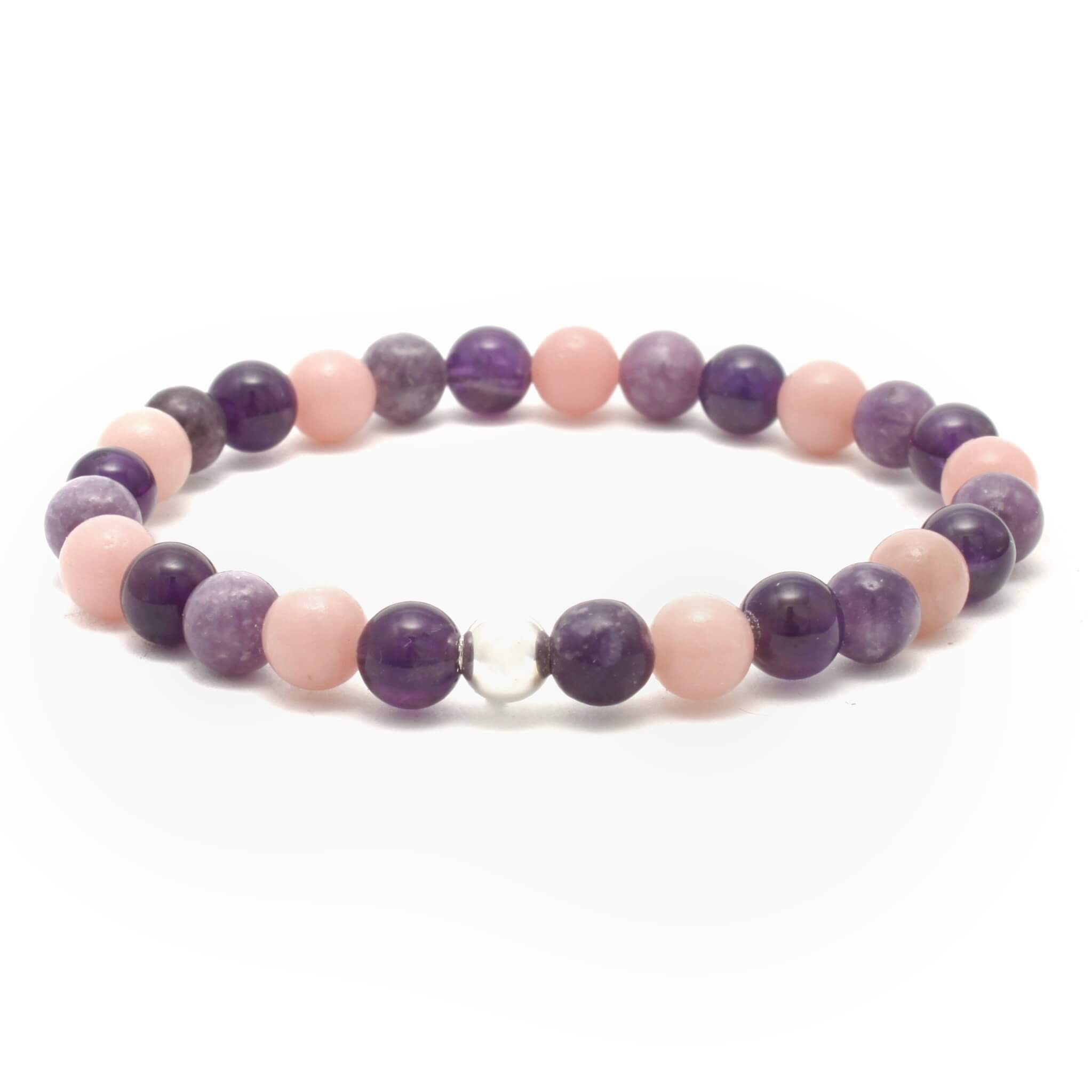 Krystal armbånd med Ametyst, Pink Opal og Lepidolit til indre ro