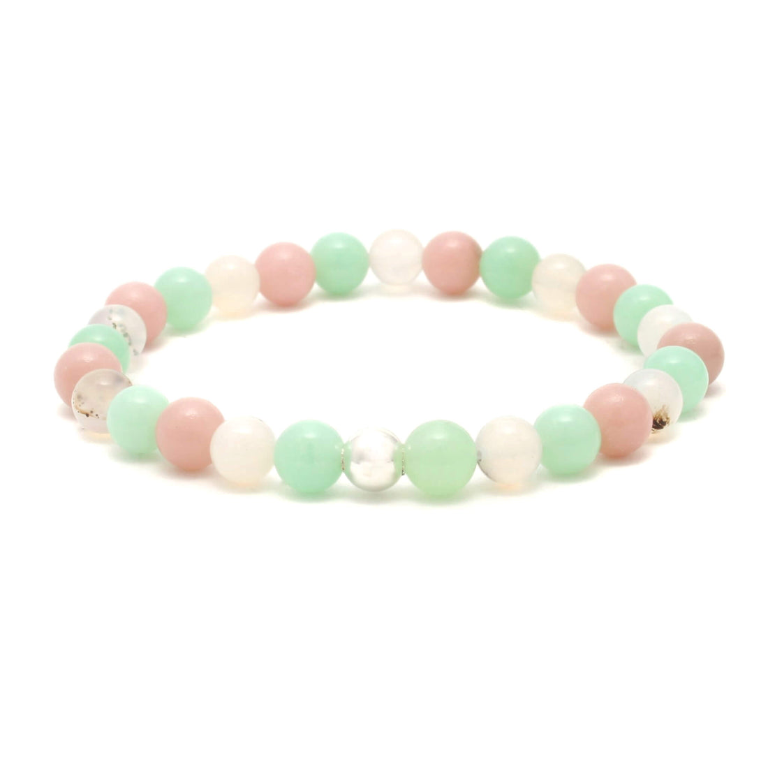 Håndlavet Krystal armbånd med Pink Opal, Dendrit og Krysopras til stress