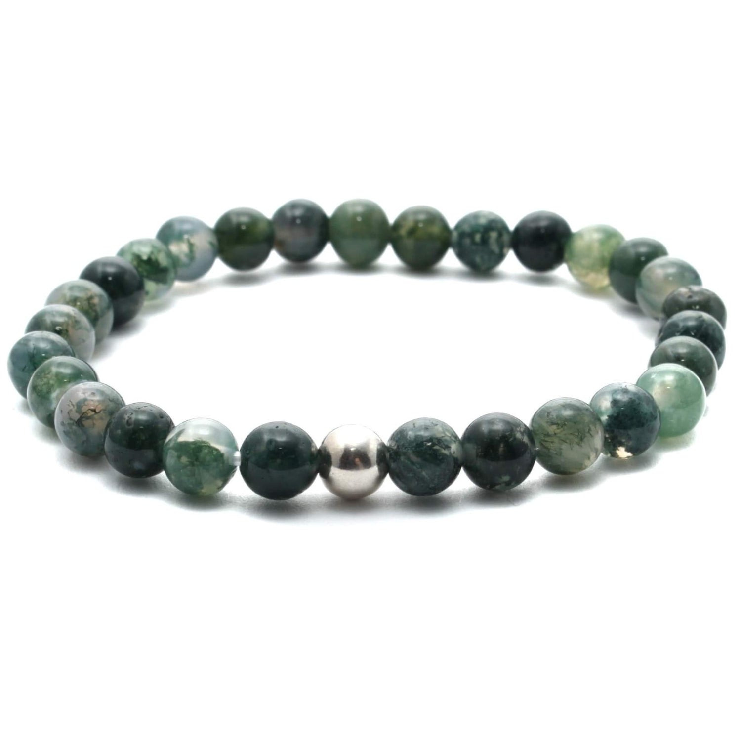 Mos Agat krystal armbånd med 6mm perler