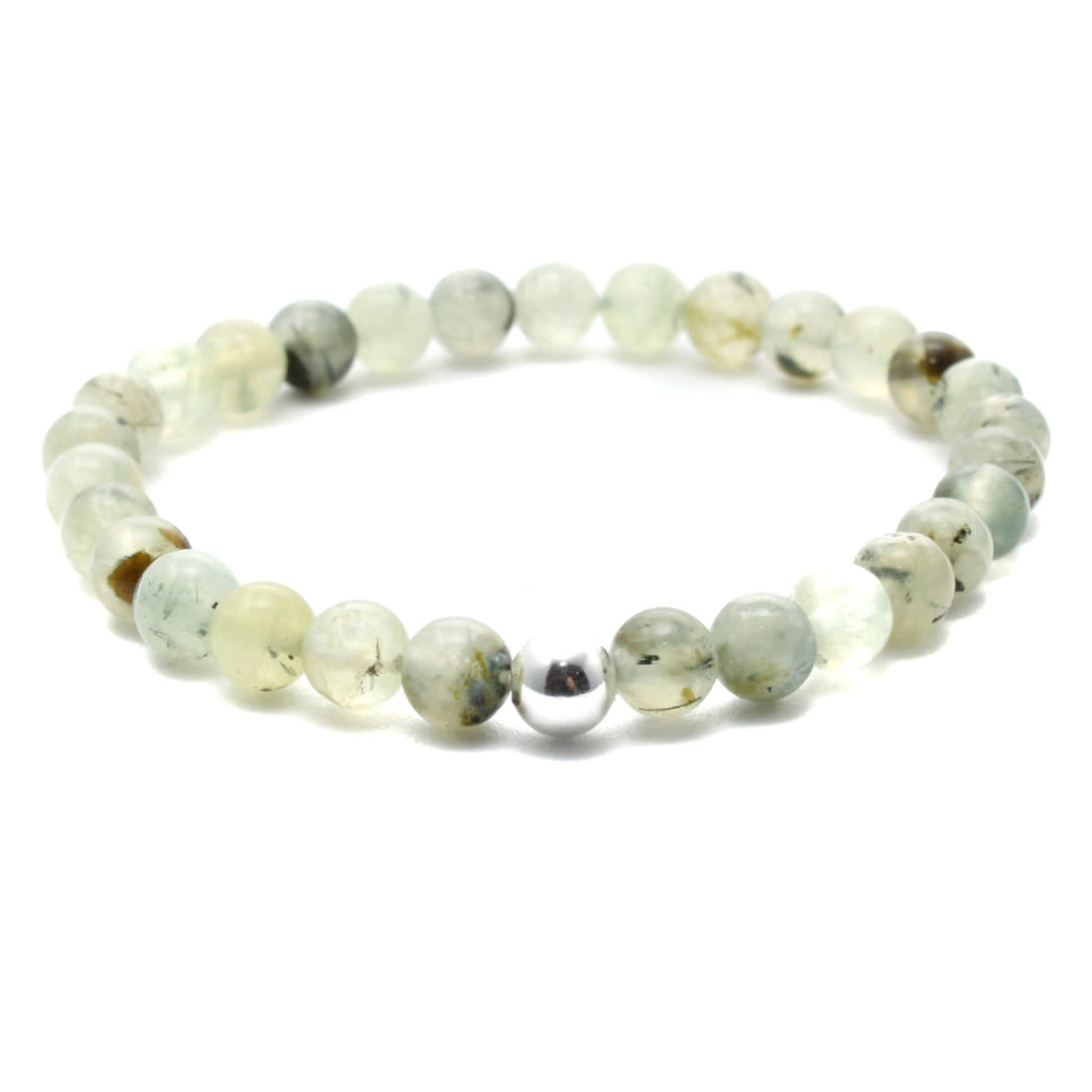 Prehnit krystal armbånd med 6mm perler