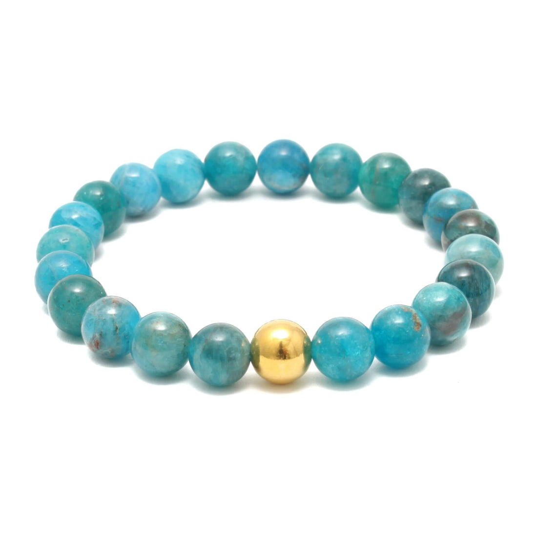 Krystal armbånd med Blå Apatit, Forgyldt perle