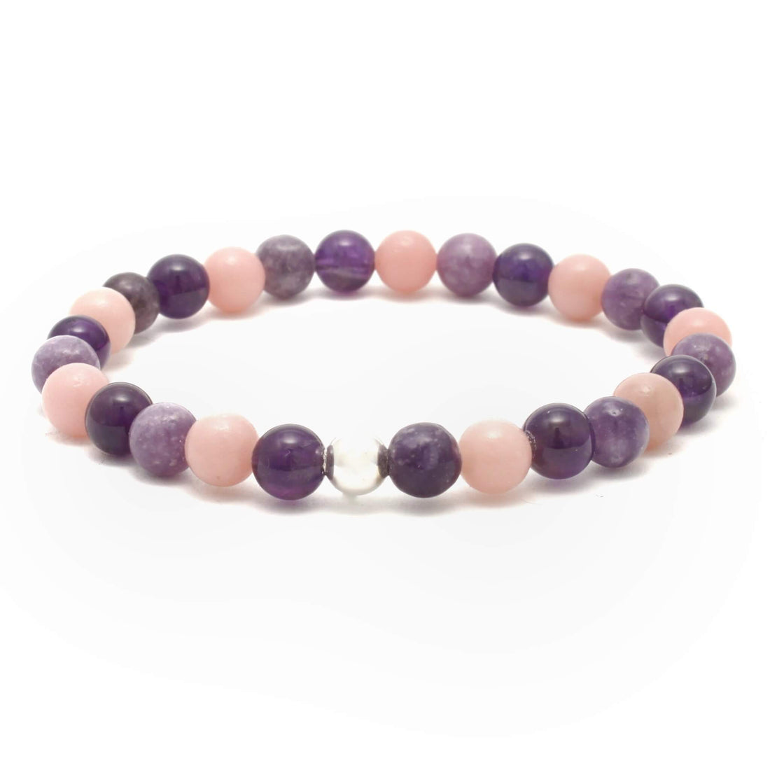 Håndlavet Krystal armbånd med Ametyst, Pink Opal og Lepidolit til indre ro