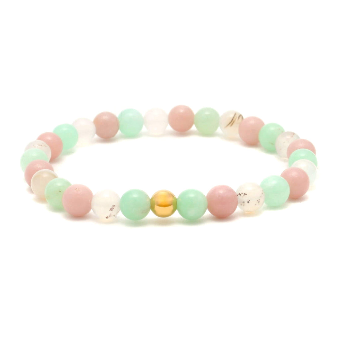 Håndlavet Krystal armbånd med Pink Opal, Dendrit og Krysopras til stress