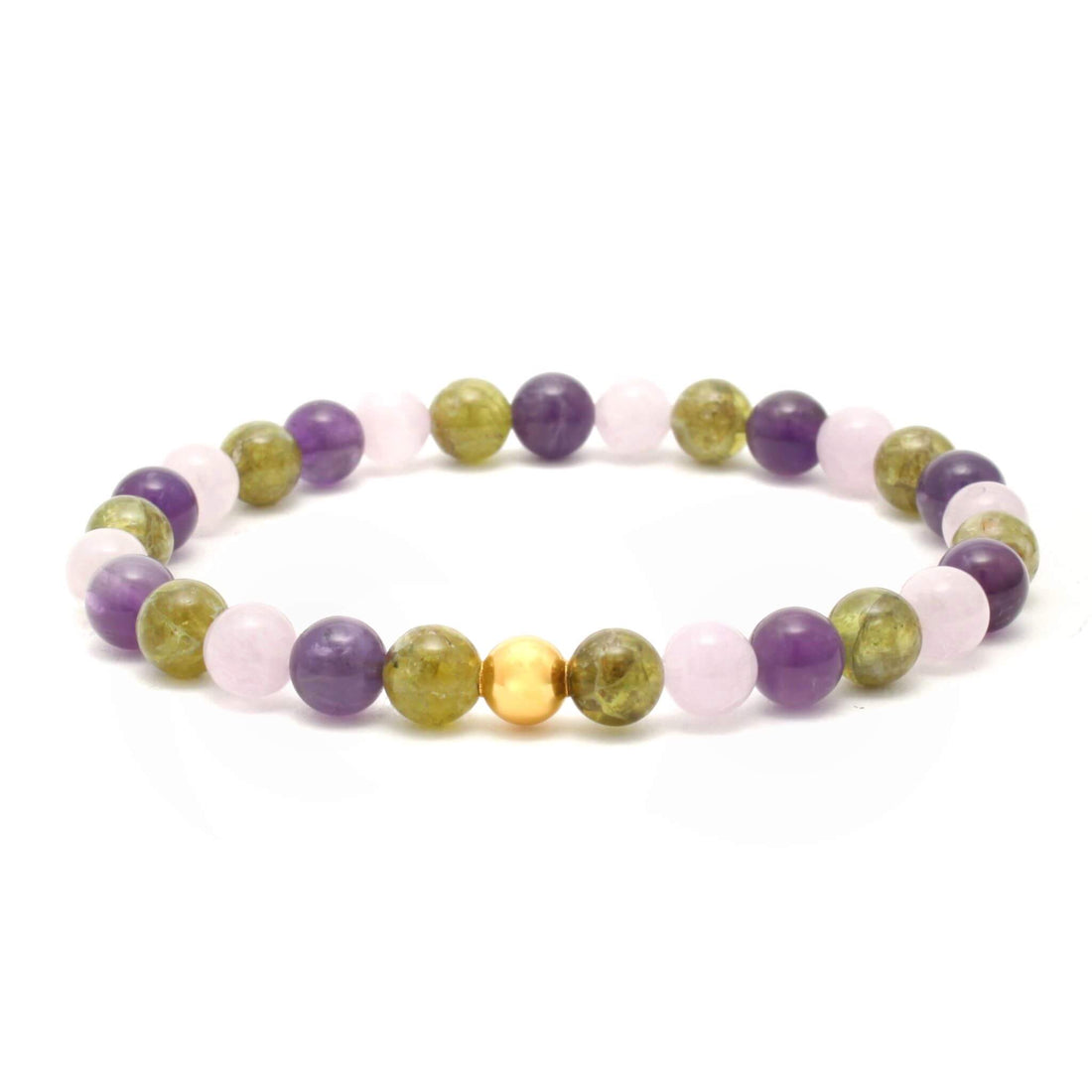 Håndlavet Krystalarmbånd med Kunzit, Olivin og Ametyst til Kærlighed og Harmoni