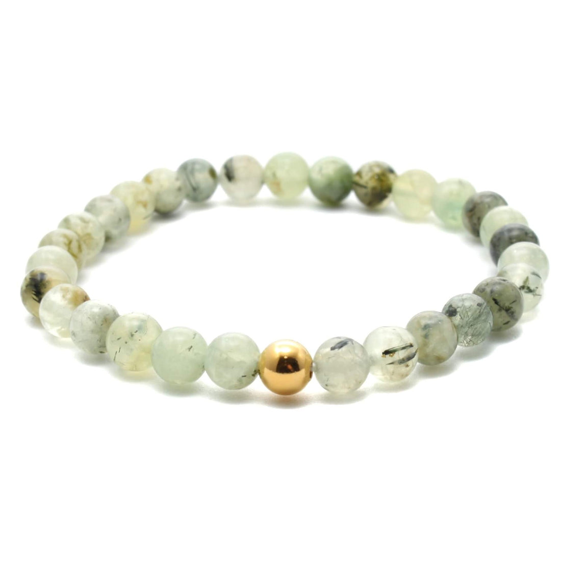 Prehnit krystal armbånd med 6mm perler