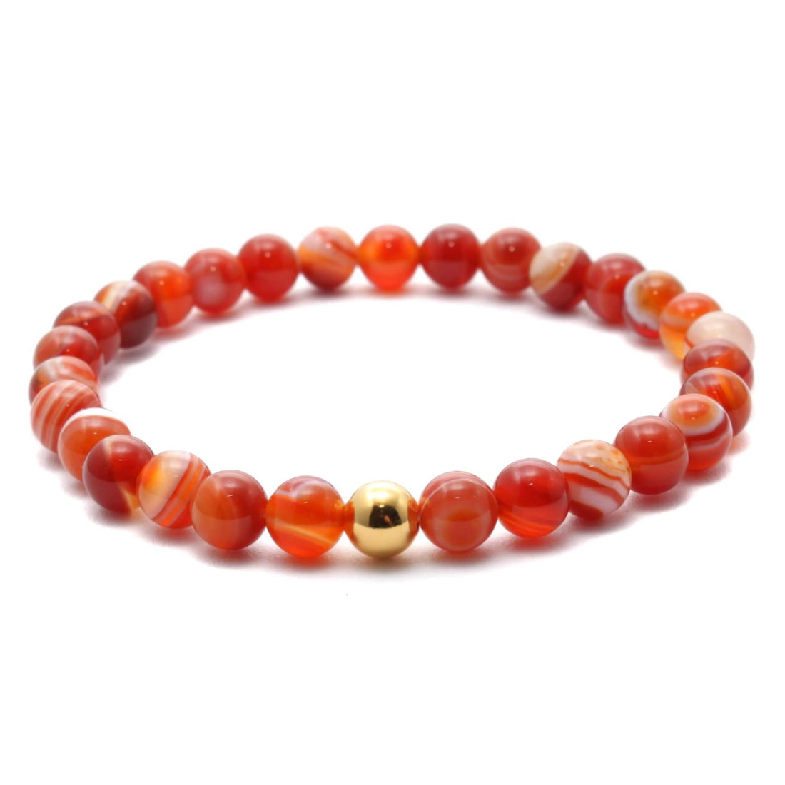 Stribet Karneol krystal armbånd med 6mm perler